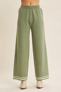 Sage Green Sweater Pants With Elastic Waist