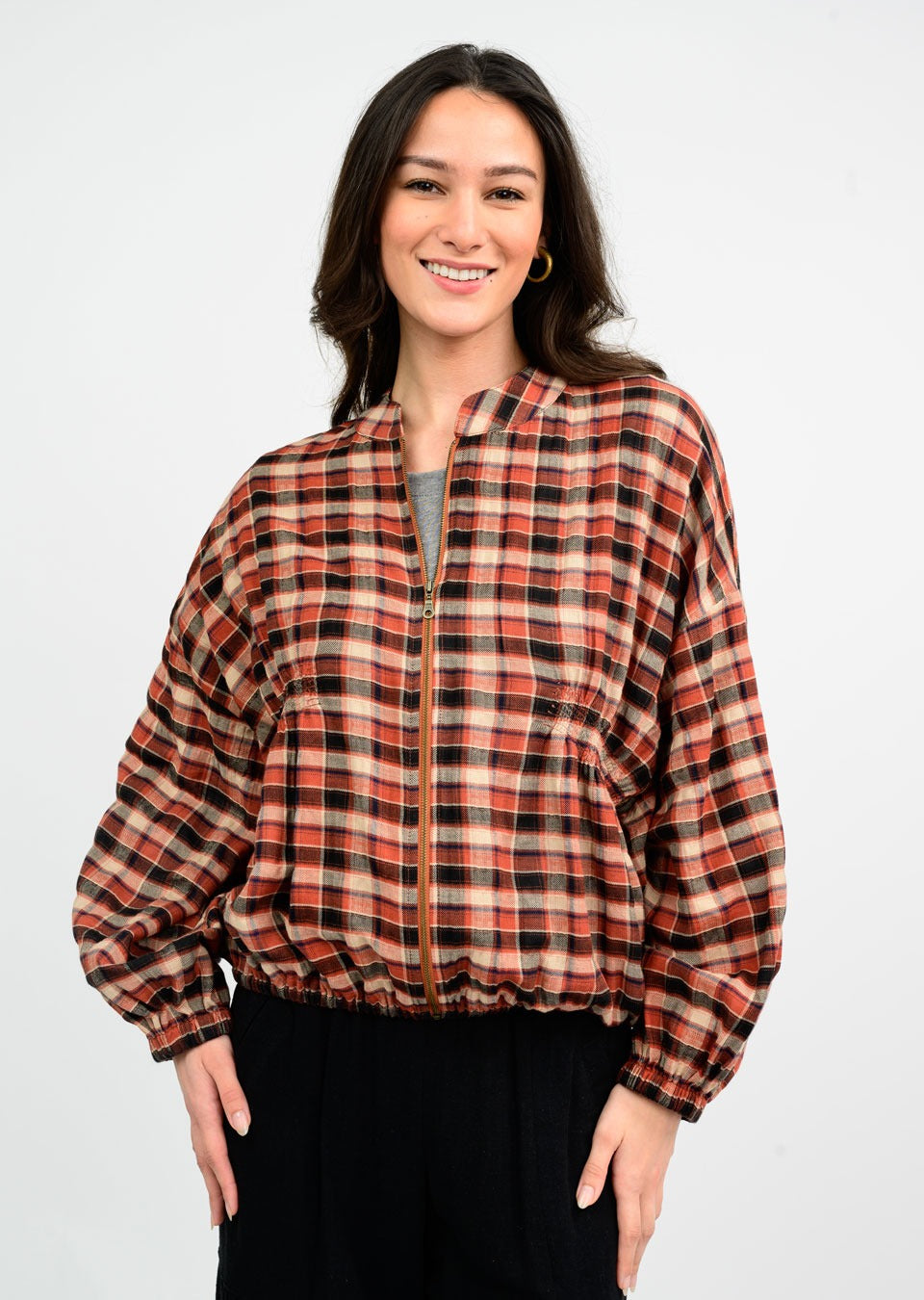 Rust Zipped Plaid Jacket