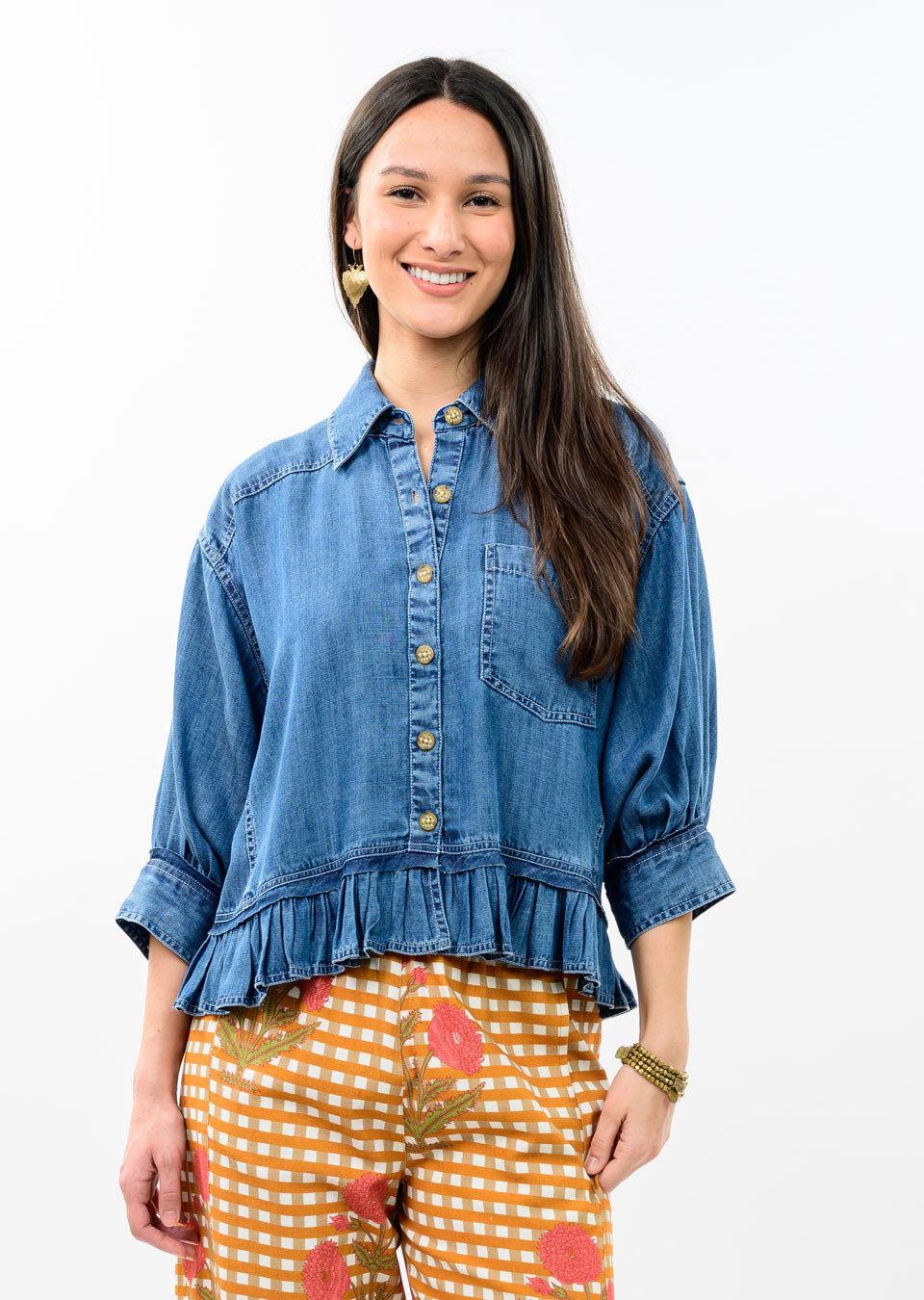 Denim Jacket W Ruffle Peplum