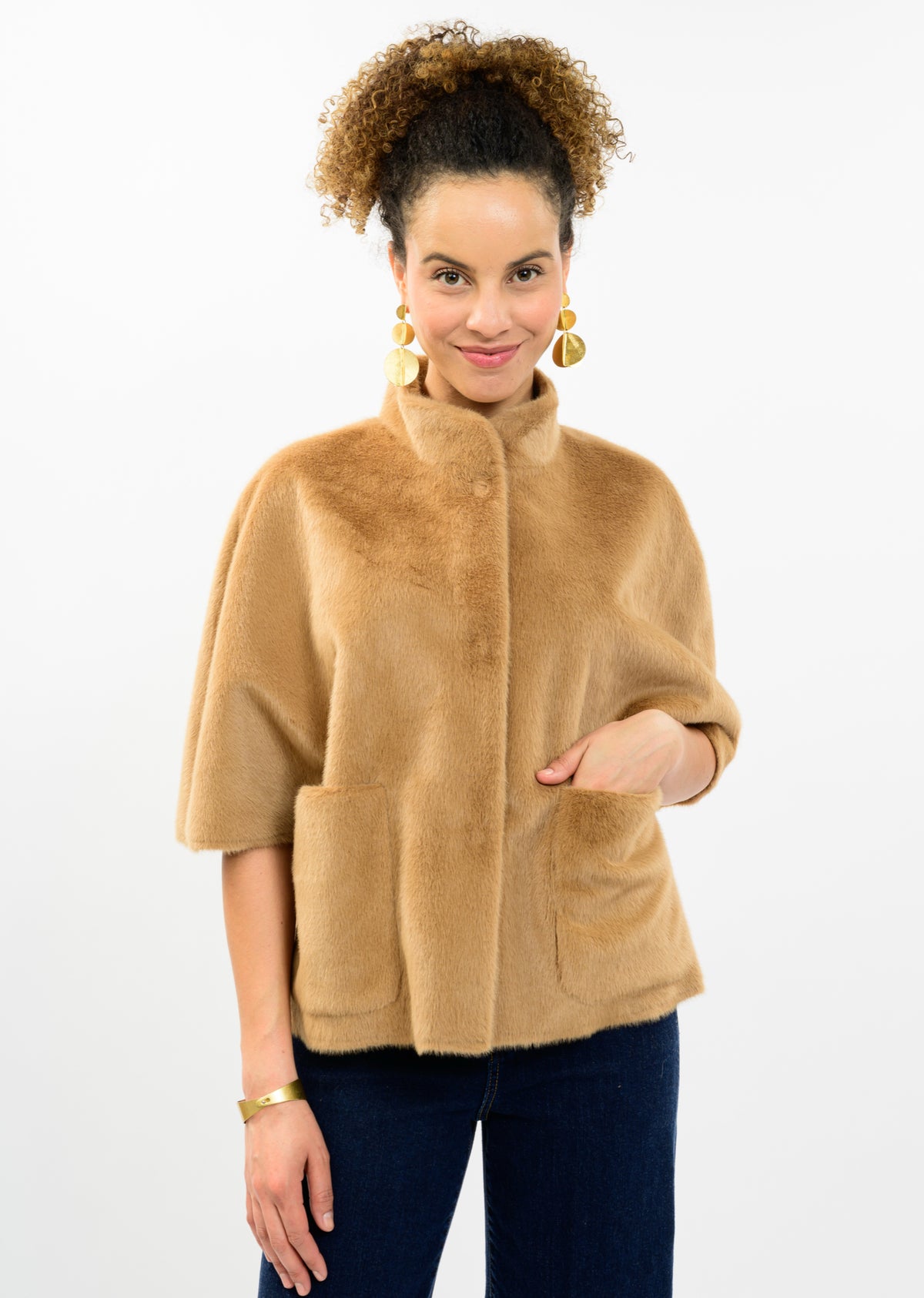 Camel Faux Fur Capelet
