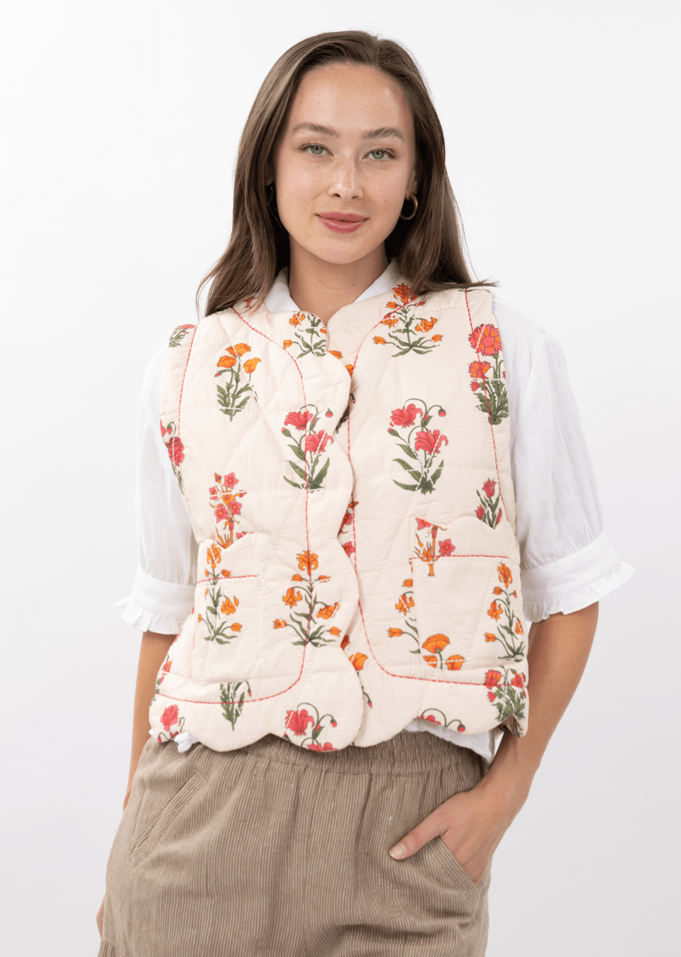 Ivory Quilted Scallop Vest