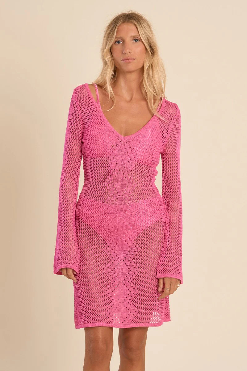 Pink Short crochet beach dress