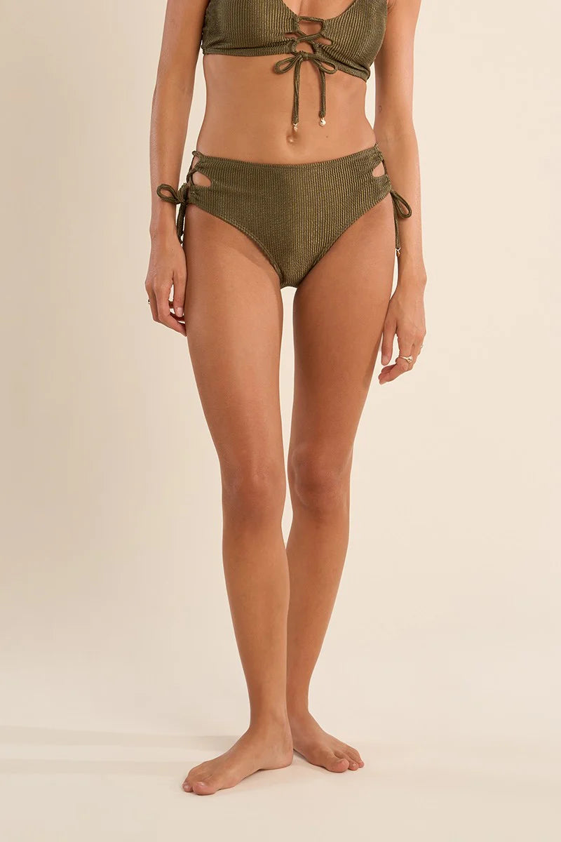 Green Lace-up bikini bottoms, ribbed