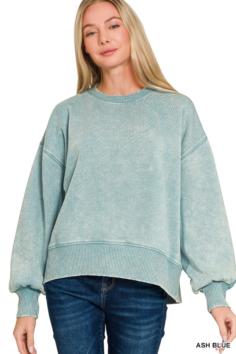 Ash Jade Acid Wash Fleece Oversized Pullover