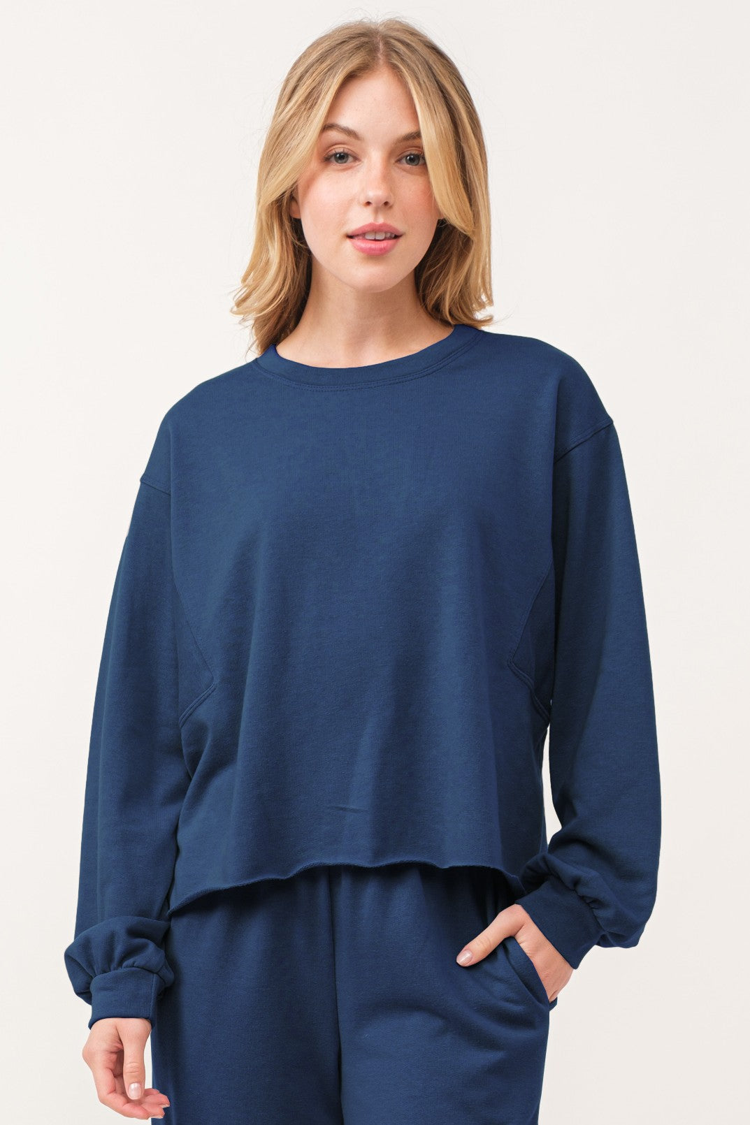 Navy Square Armhole Sweatshirt W/ Stitch Detail