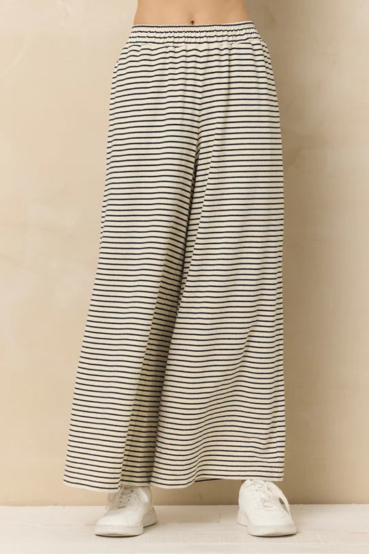 Striped French Terry Cloth Wide Leg Pant
