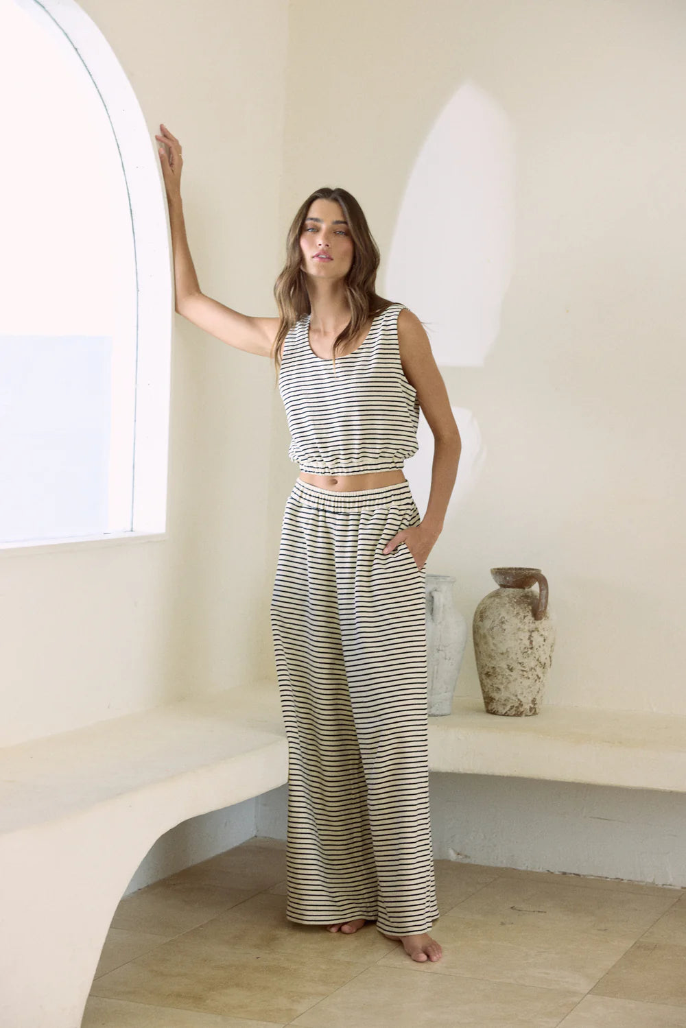 Ivory w/ Black Striped French Terry Cloth Top