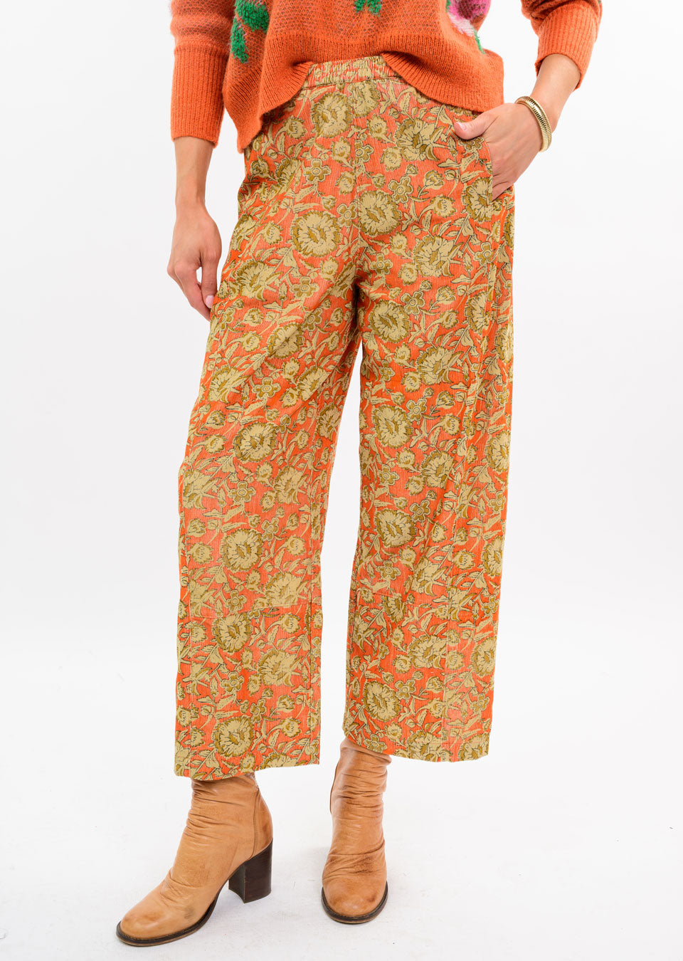 Orange Corduroy Barrel Pant