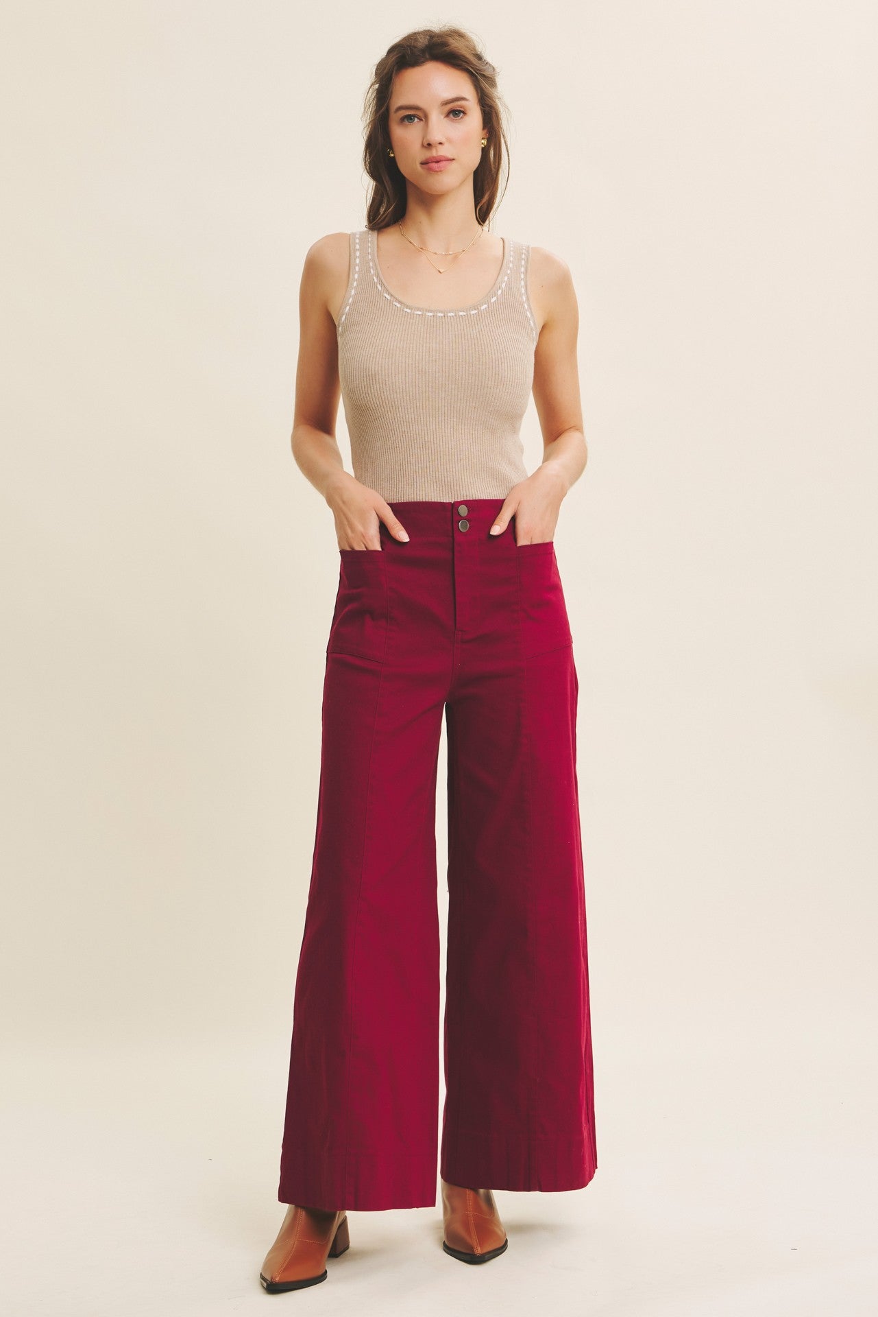 Mocha Super Soft Contrast Stitch Rib Sweater Tank