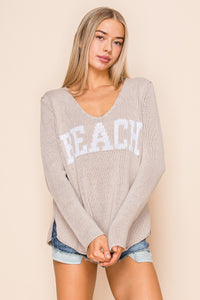 Lightweight Beach Saying Knit V Neck Sweater Top