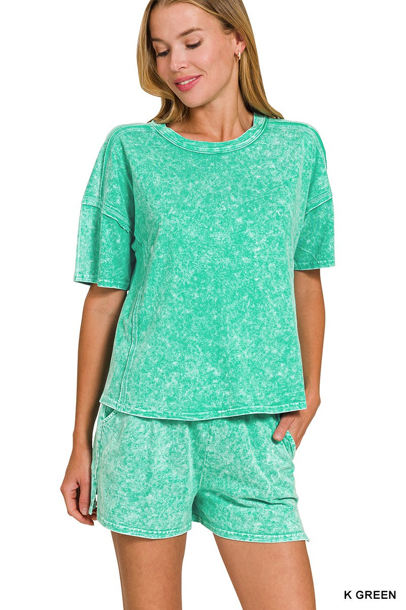 Kelly Green Halo Snow Washed Short Sleeve Tee & Shorts Set