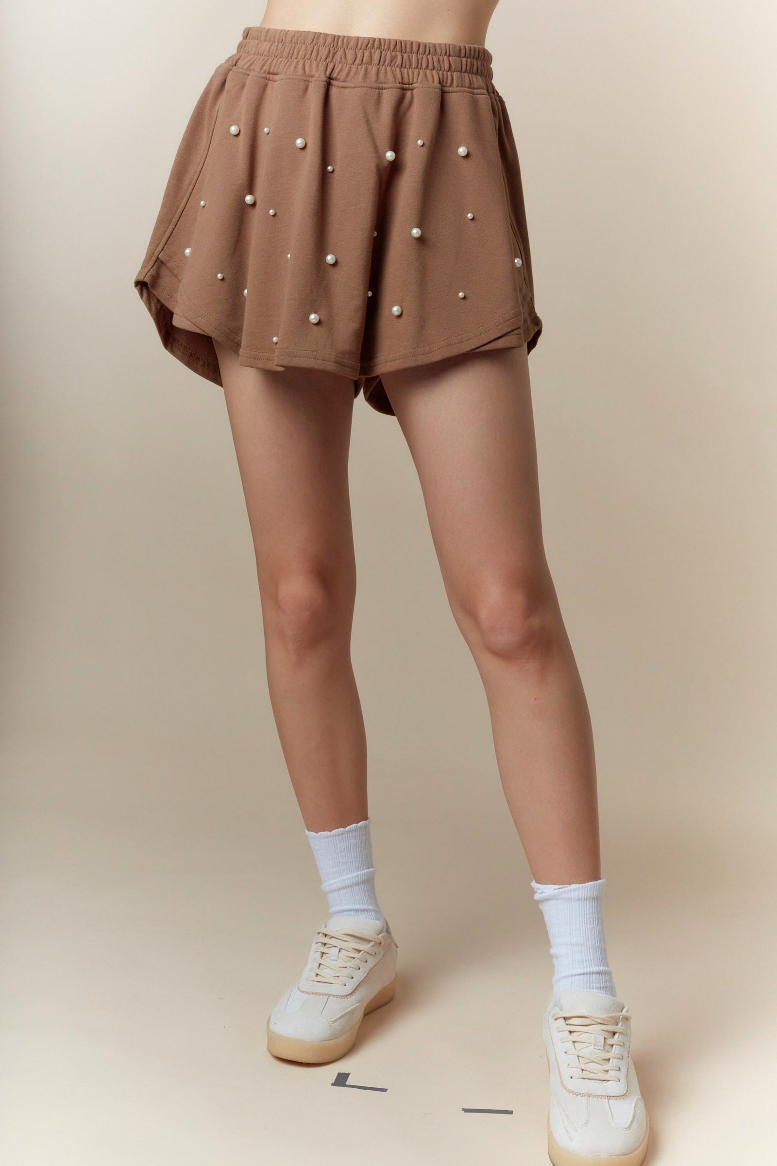 Mocha Pearl Embellished Terry Skort