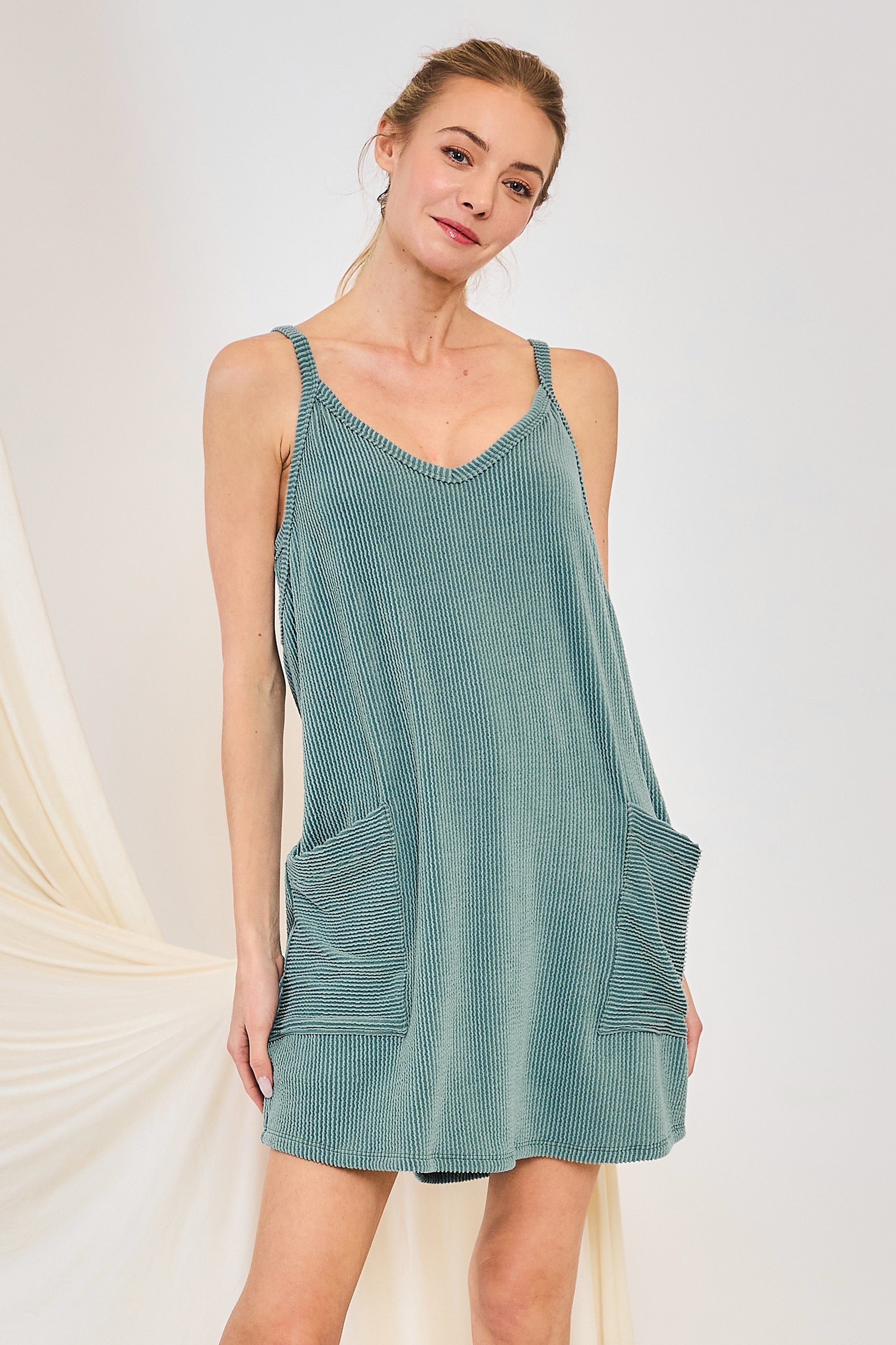Seagrass Wave Ribbed Romper Dress