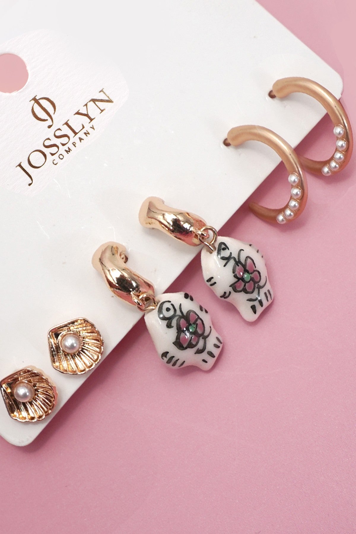 Sea Shell Porcelain Fish Trio Huggie Hoop Earrings