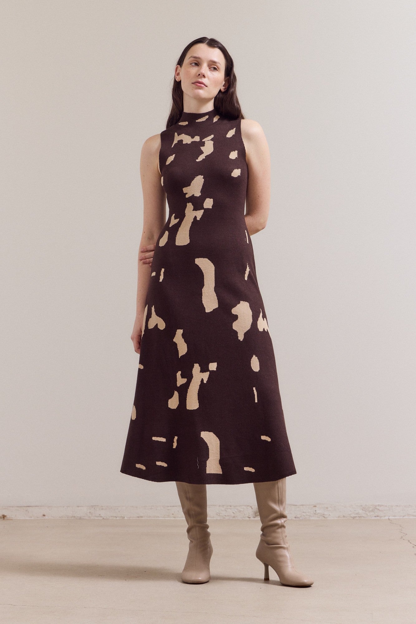 Dark Chocolate Fitted Knit Maxi Dress