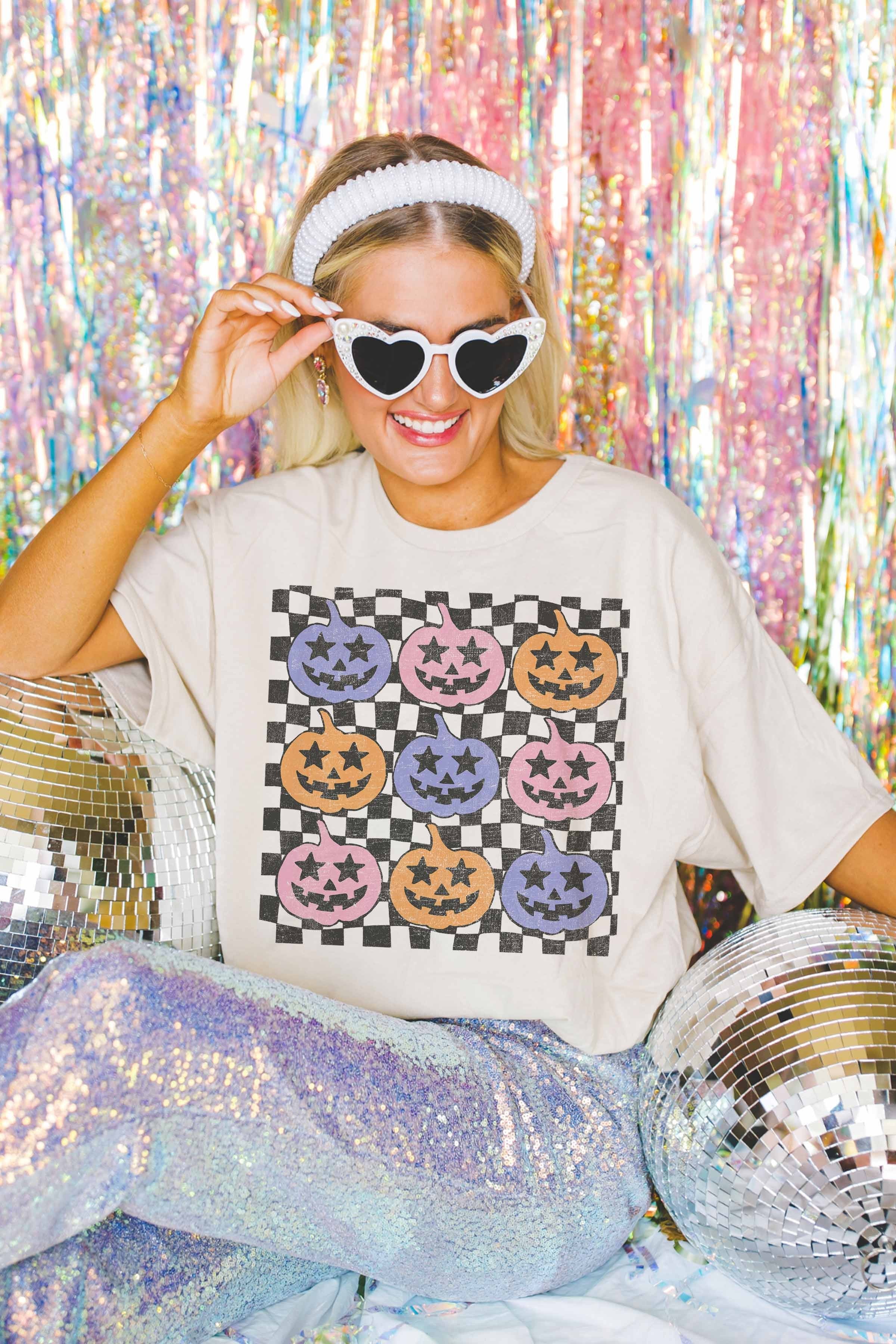 Retro Halloween Pumpkins Oversized Graphic Tee