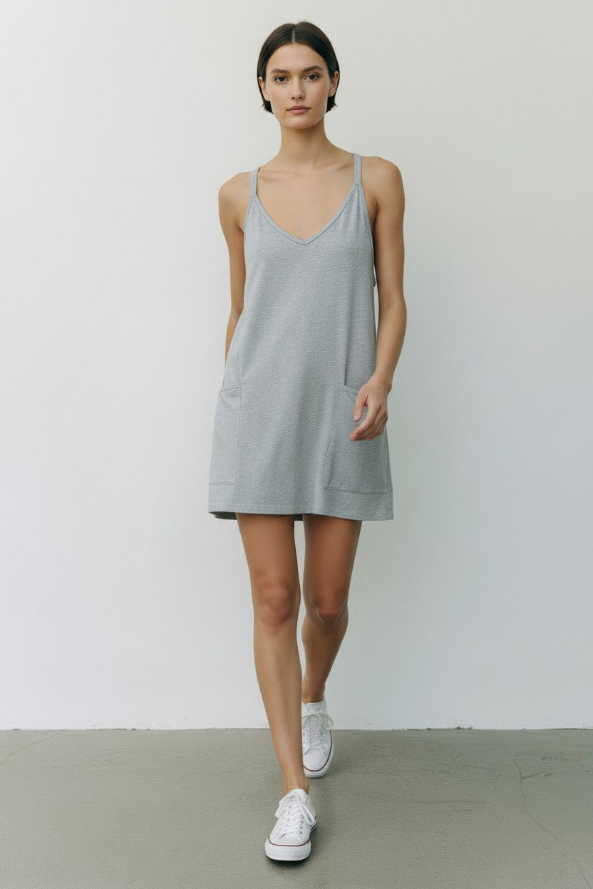 Grey Washed Sporty Mini Dress W Built In Romper Lining