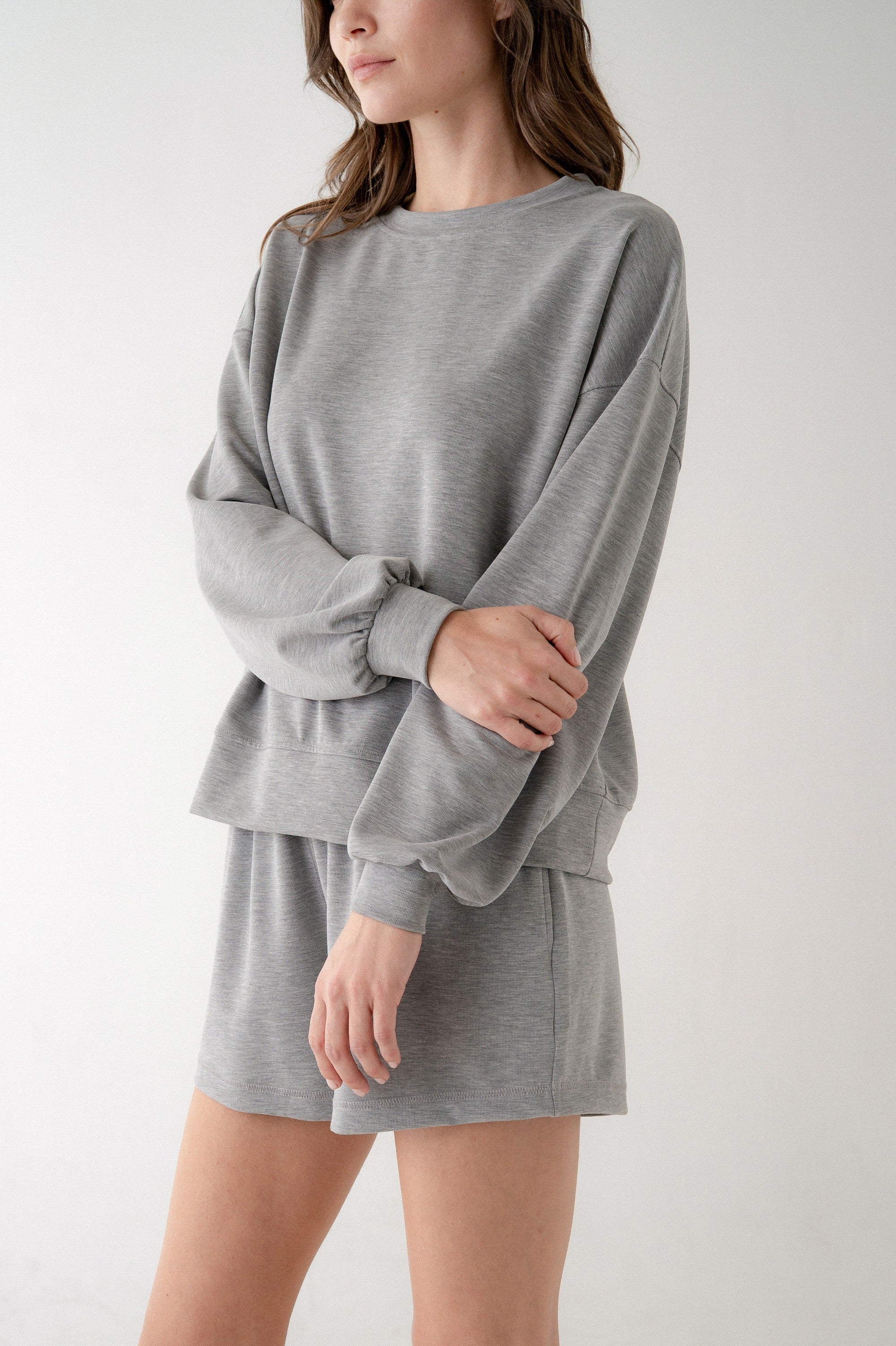 Heather Grey Relaxed Knit Shorts
