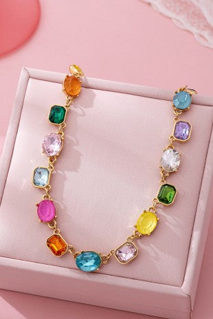 Multicolor Gemstone Link Necklace