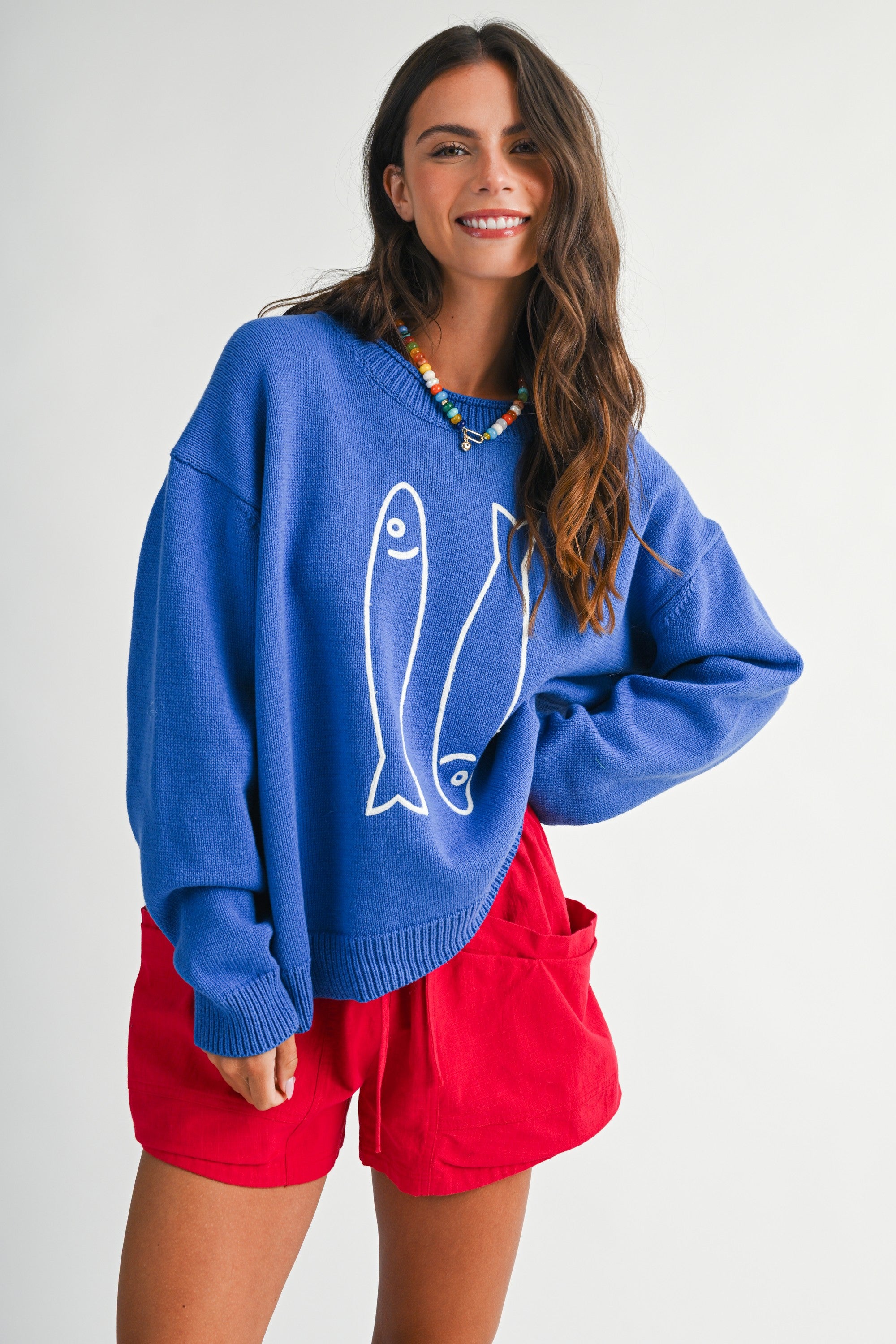 Blue Sardine Oversized Graphic Knit Sweater