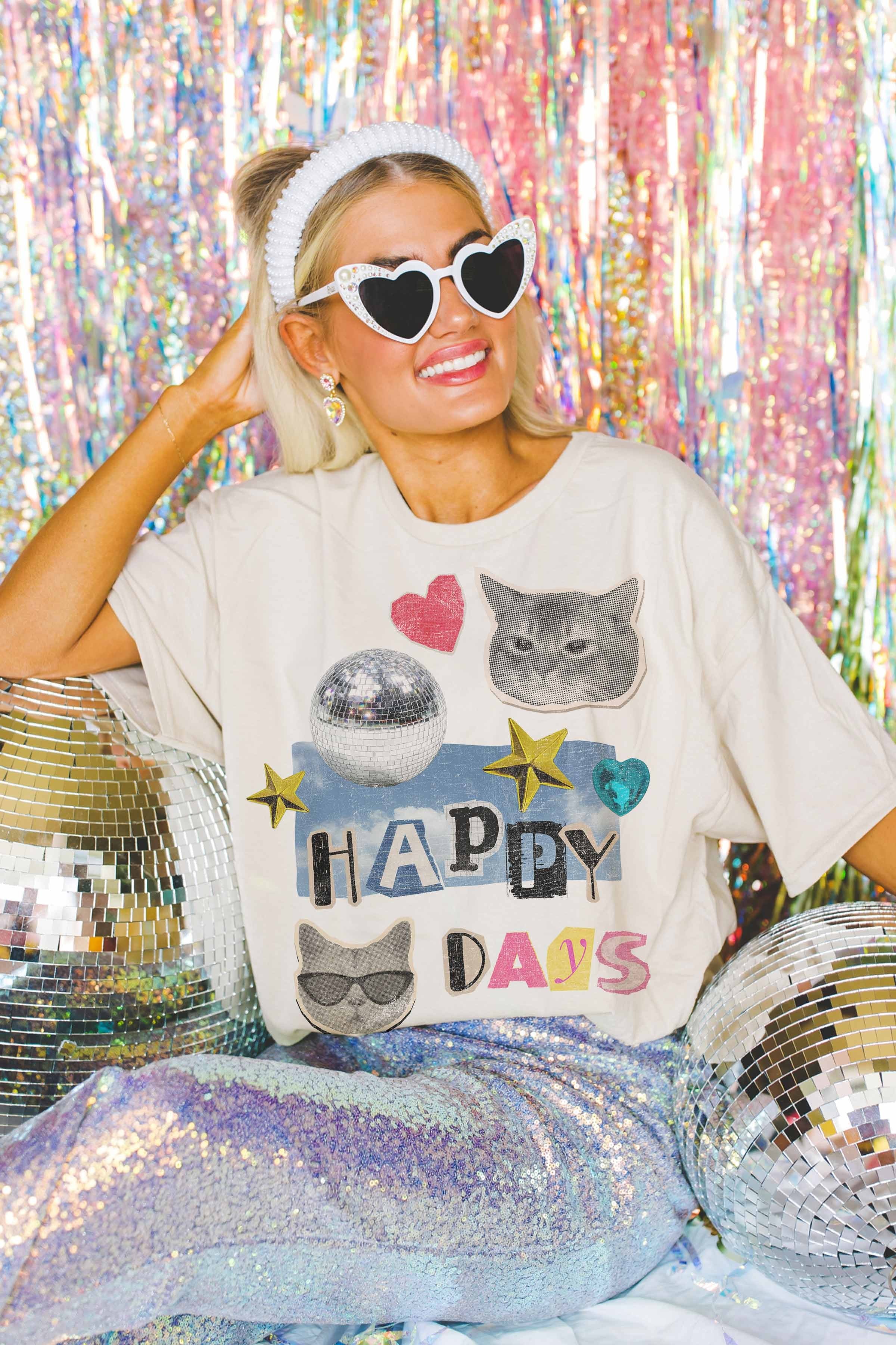 Happy Days Cats Collage Oversized Graphic Tee