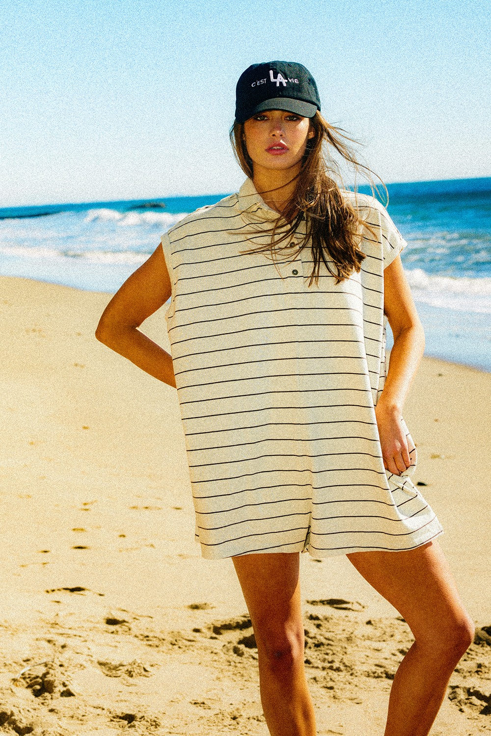 Sleeveless Polo Oversized Stripe Romper