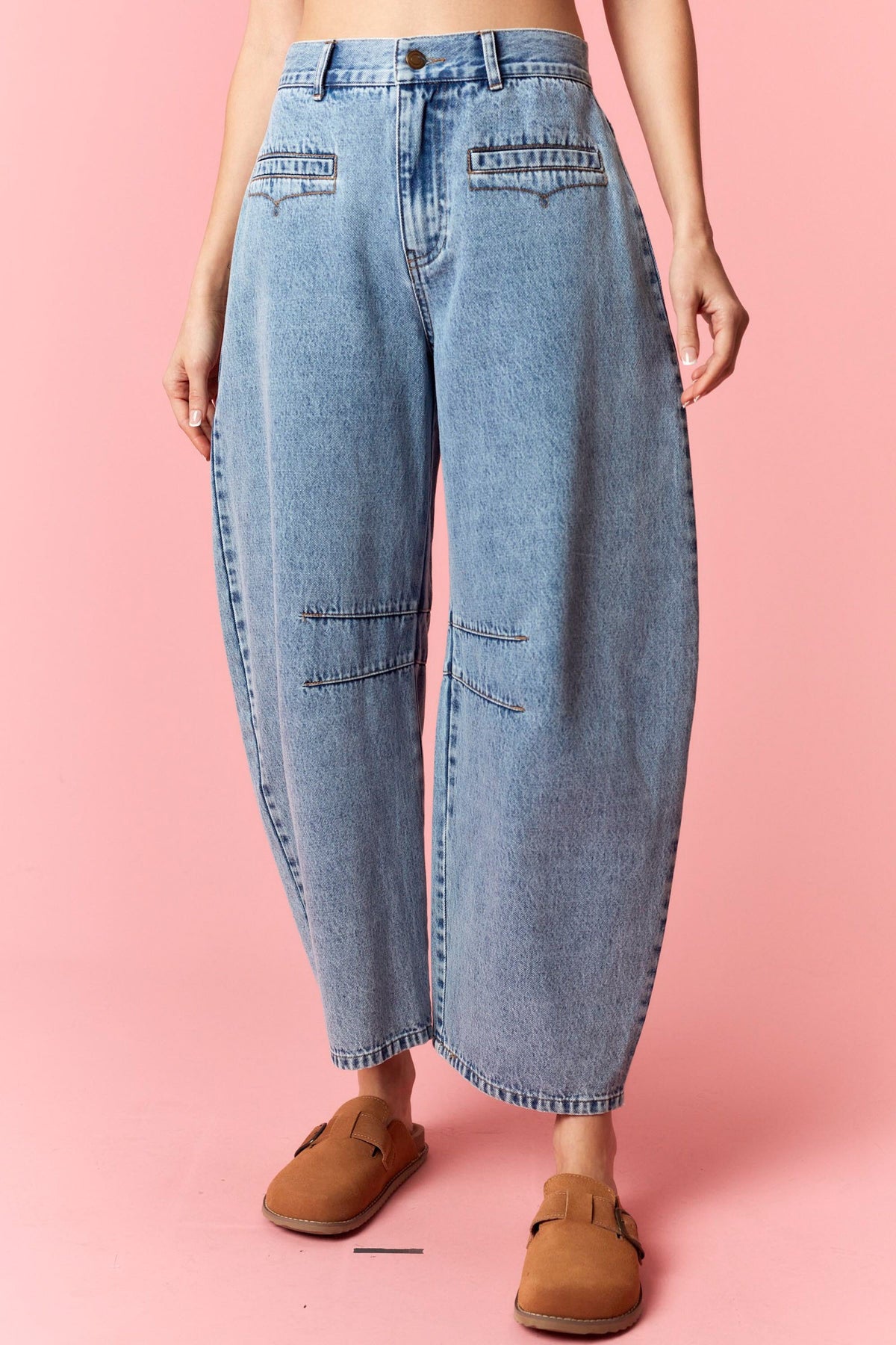 Denim Stone Washed Western Embroidery Barrel Jeans