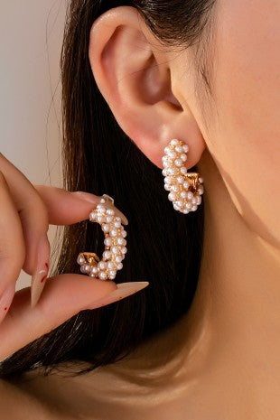 Gold-tone Multi-pearl C-hoop Earrings