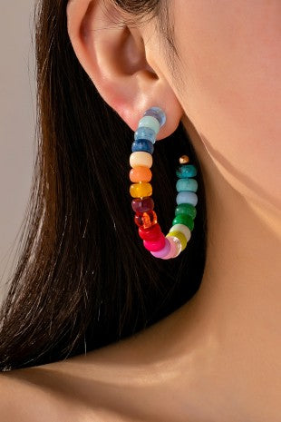 Multi-color Beaded Hoop Earrings