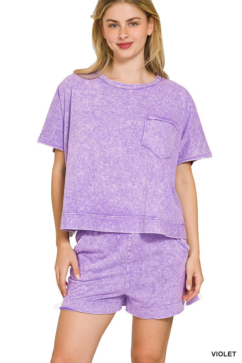 Violet Halo Snow Washed Boxy Top & Shorts Set