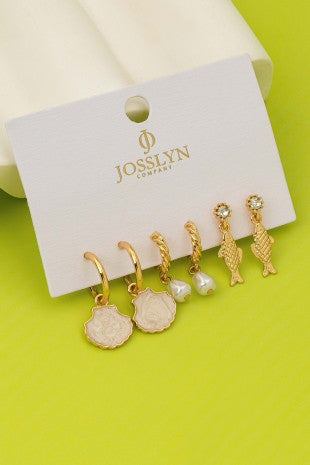 Fish Shell Pearl Marine Trio Earring Set
