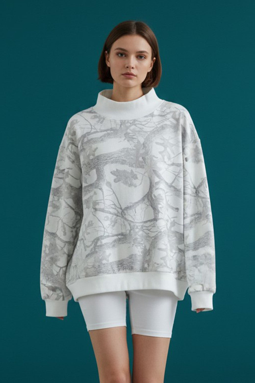 Camouflage Oversized Mock Neck Sweatshirt