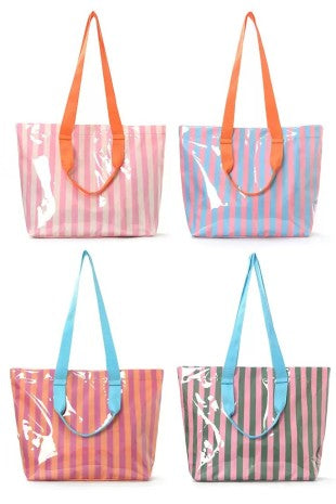 Large Striped Vinyl Tote Bags With Shoulder Strap