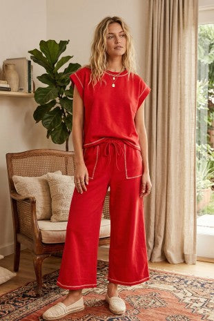 Brown Scuba Contrast Stitch Lounge Set