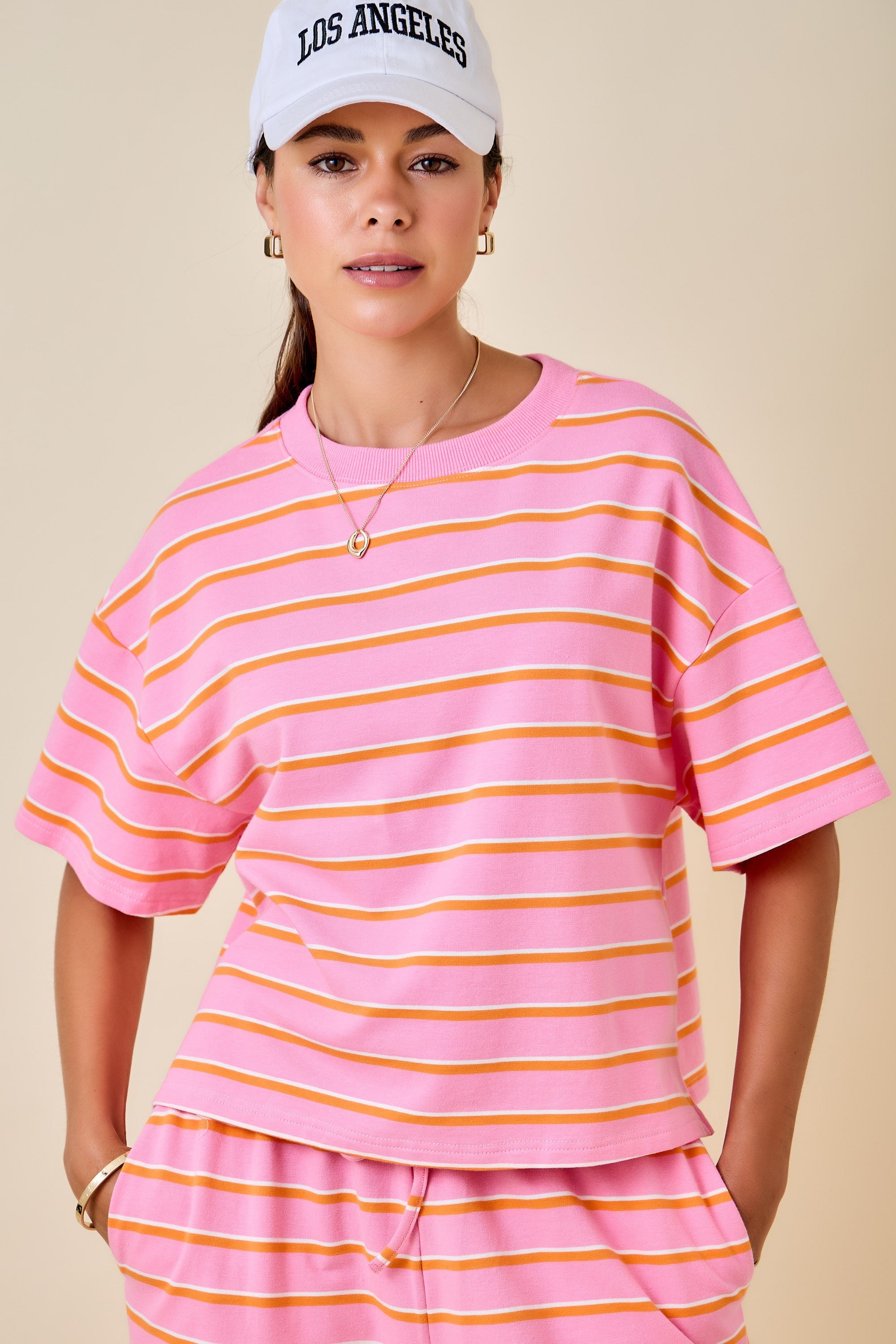 Pink/Orange Striped Skort Set