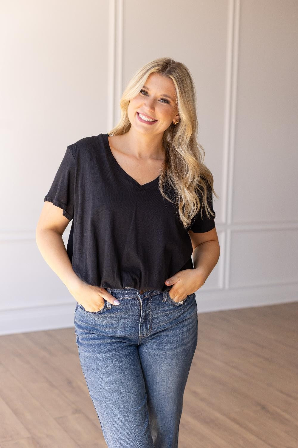 Black V Neck Bubble Tee