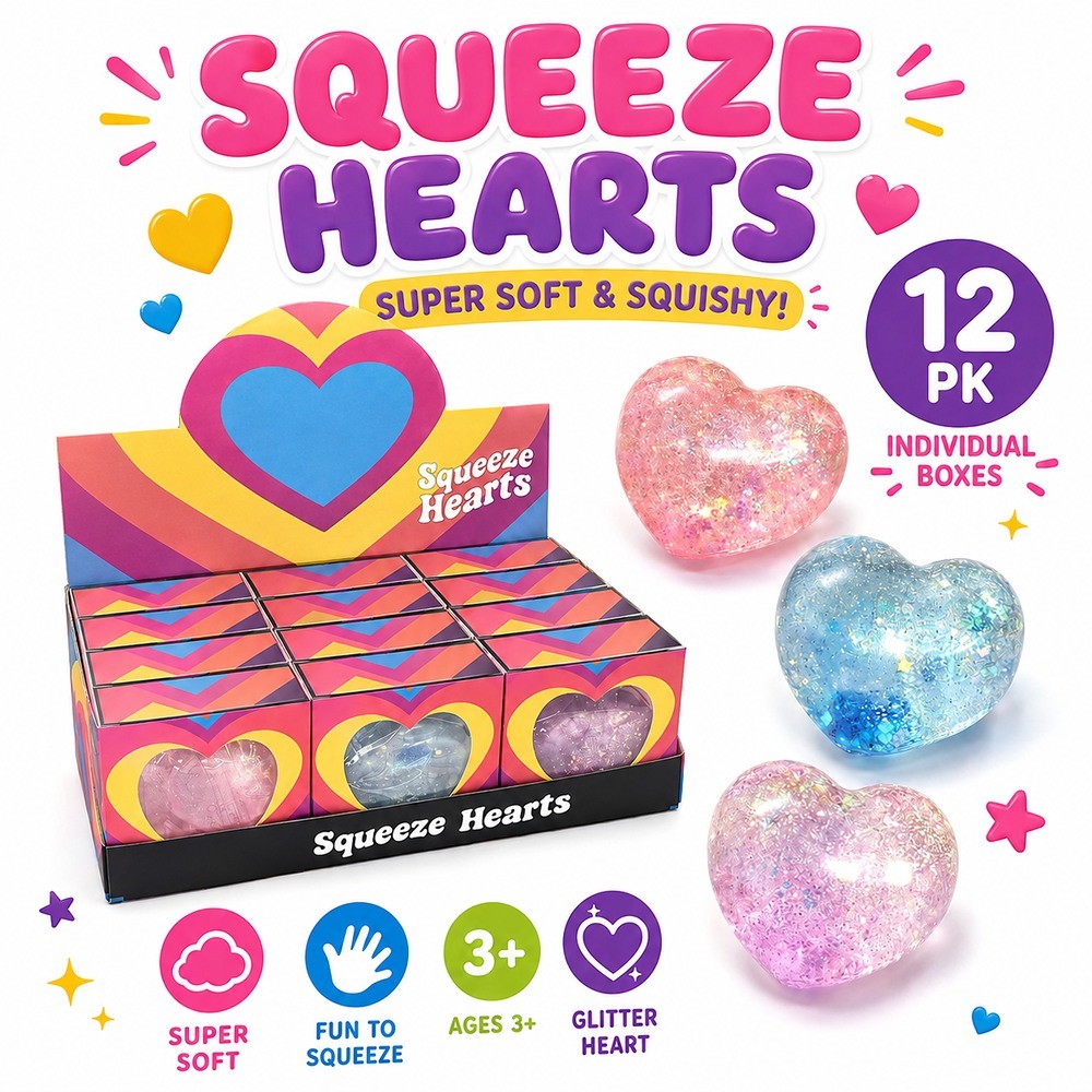 Glitter Heart Squeeze Squishy Toy Fidget