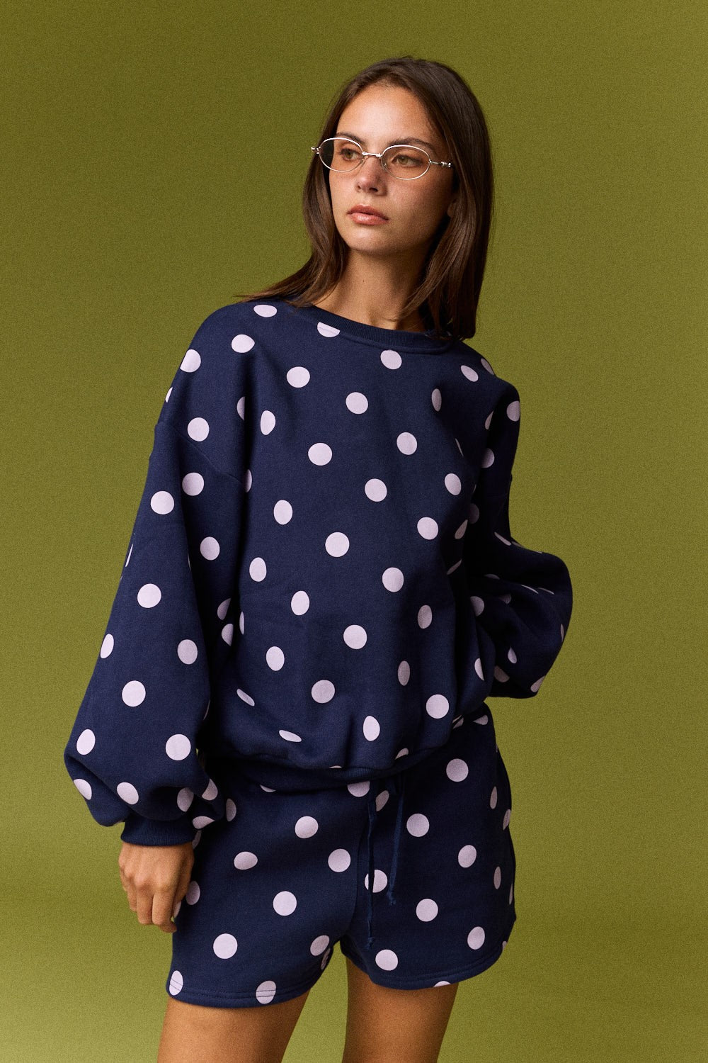 Navy with Lavender Polka Dot Fleece Set