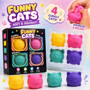 Funny Cats Squishy Squeeze Toy 4pc Set