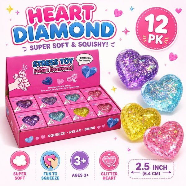 Heart Diamond Squishy Squeeze Toy Stretchy Glitter