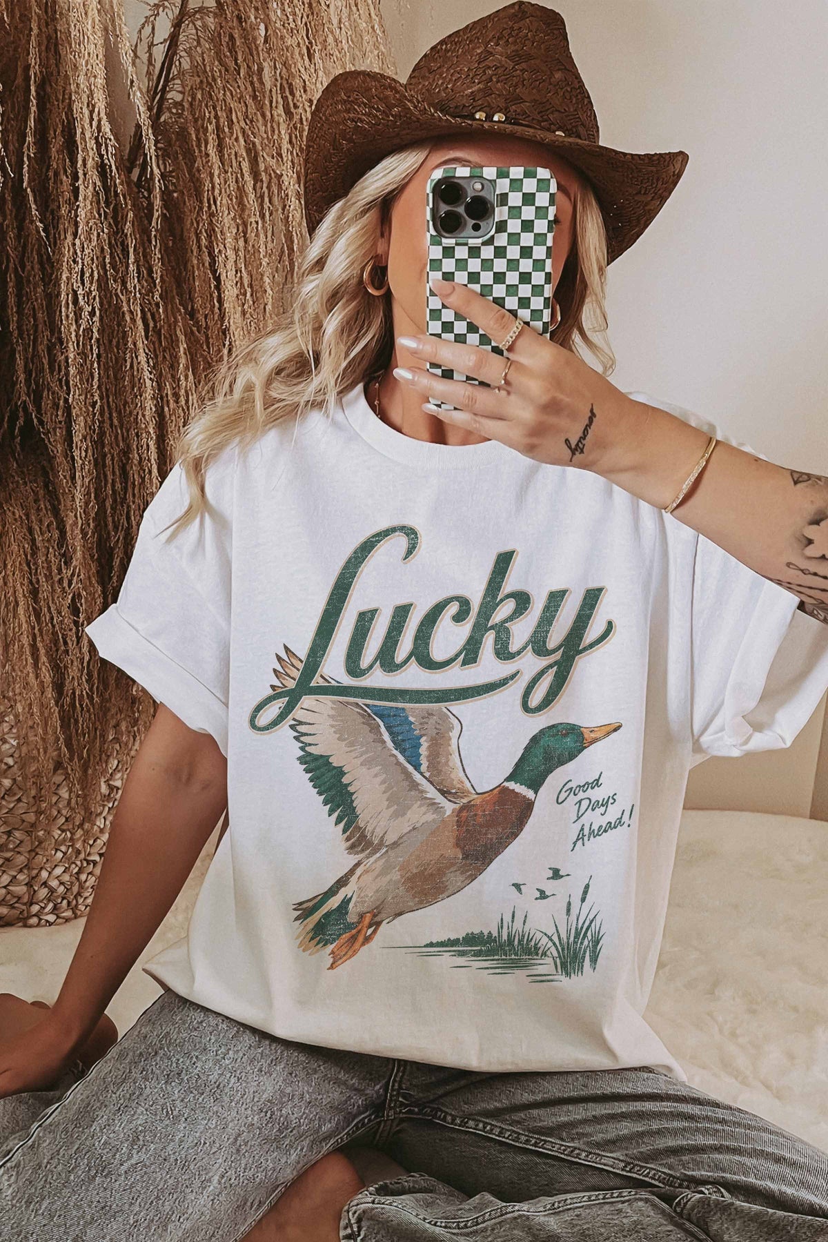Lucky Mallard Good Days Ahead Oversized Graphic Tee