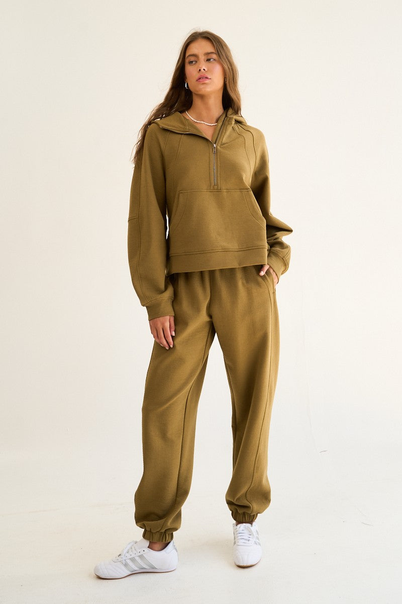 Olive Textured Knit Jogger Set