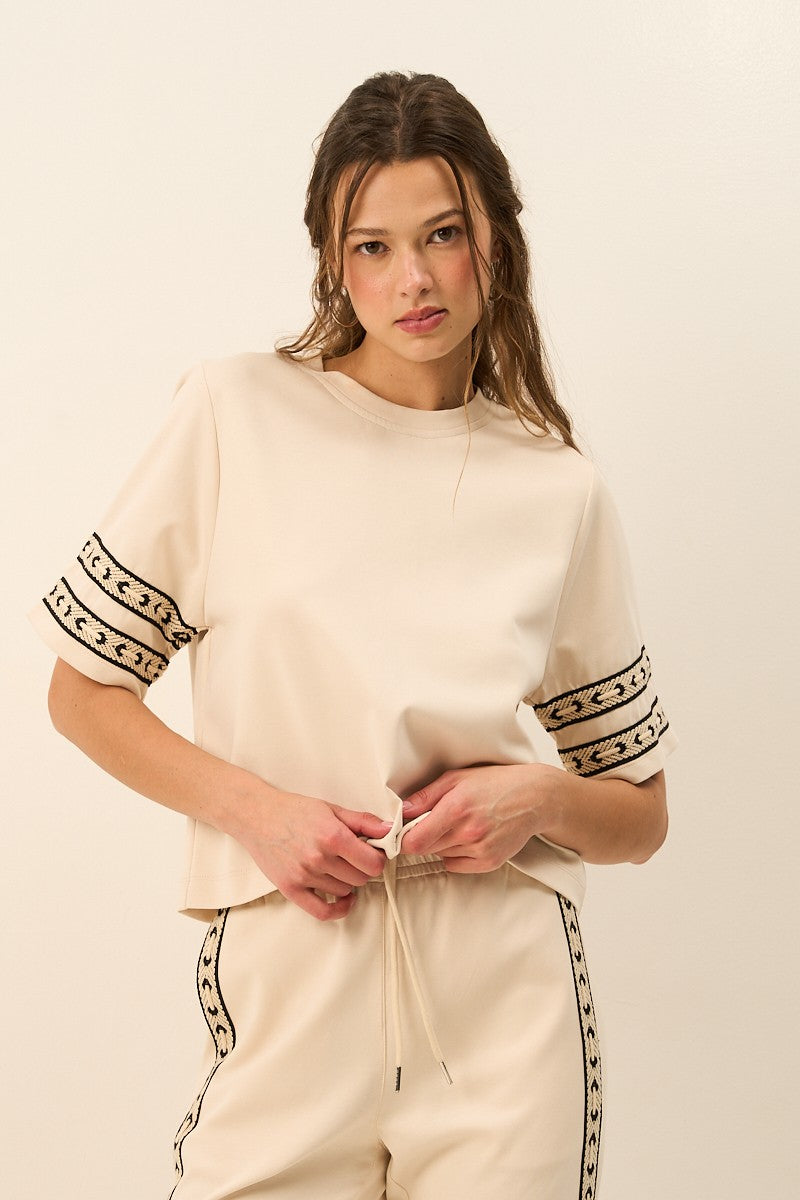 Ecru Western Sleeve Premium Knit Top