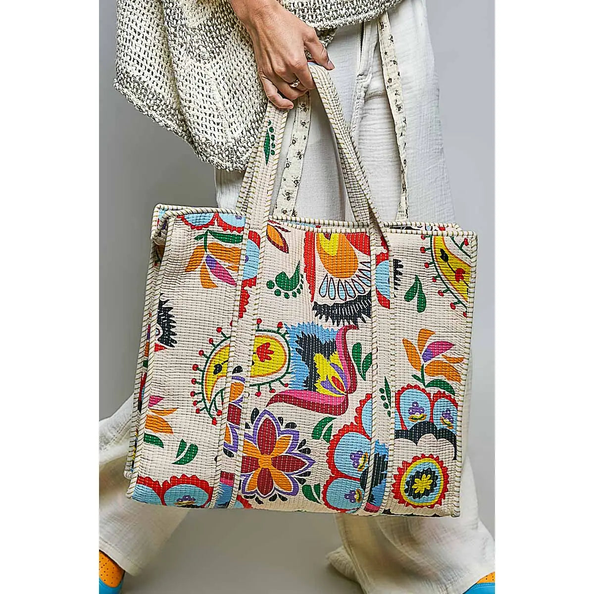 Cotton Printed Cream Tote Bag