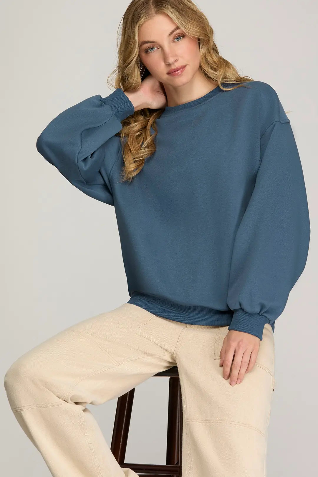 Blue French Terry Knit Top