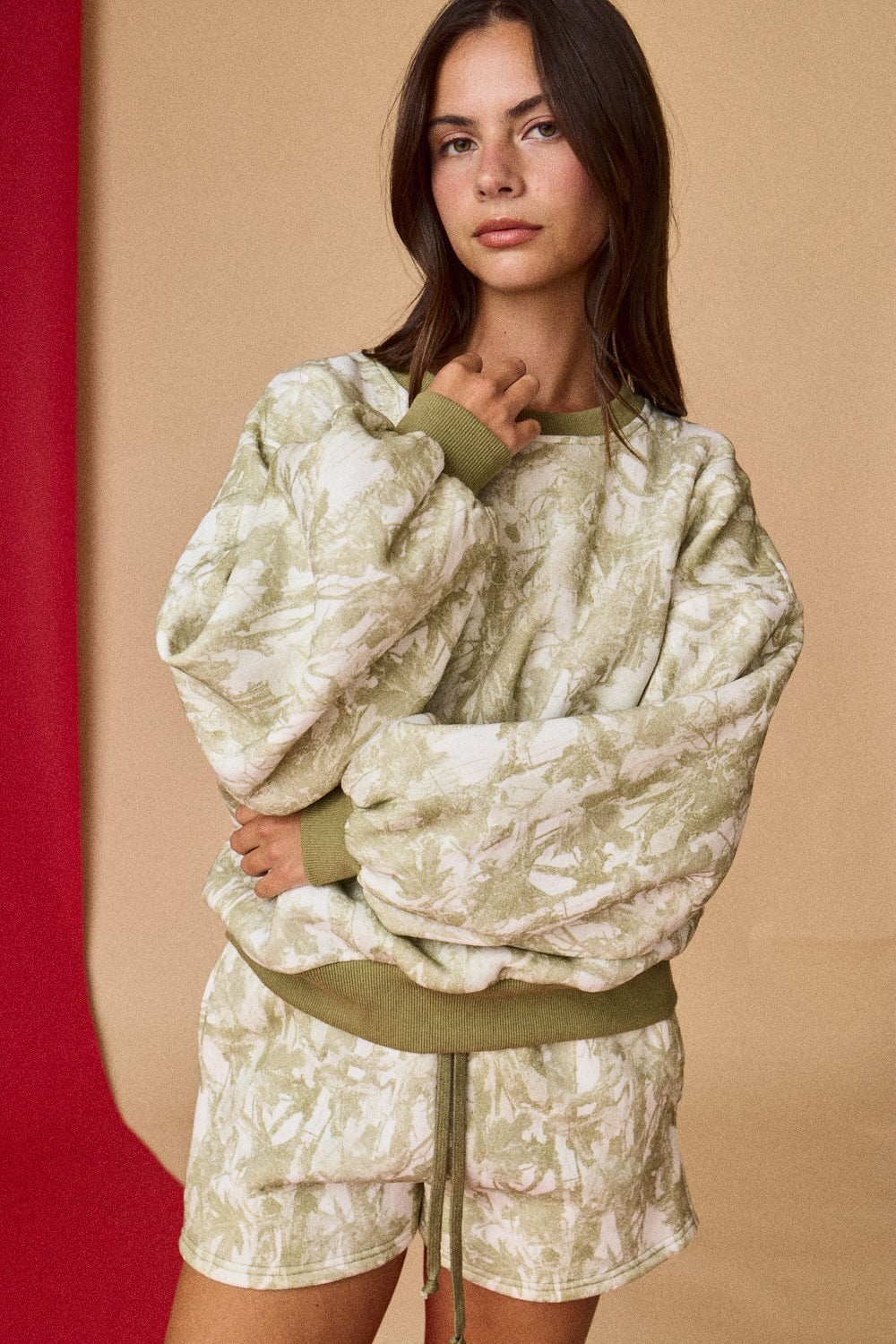 Olive Woodland Camo Crewneck Set