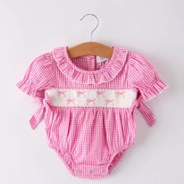 Bow Embroidered Plaid Baby Girl Romper