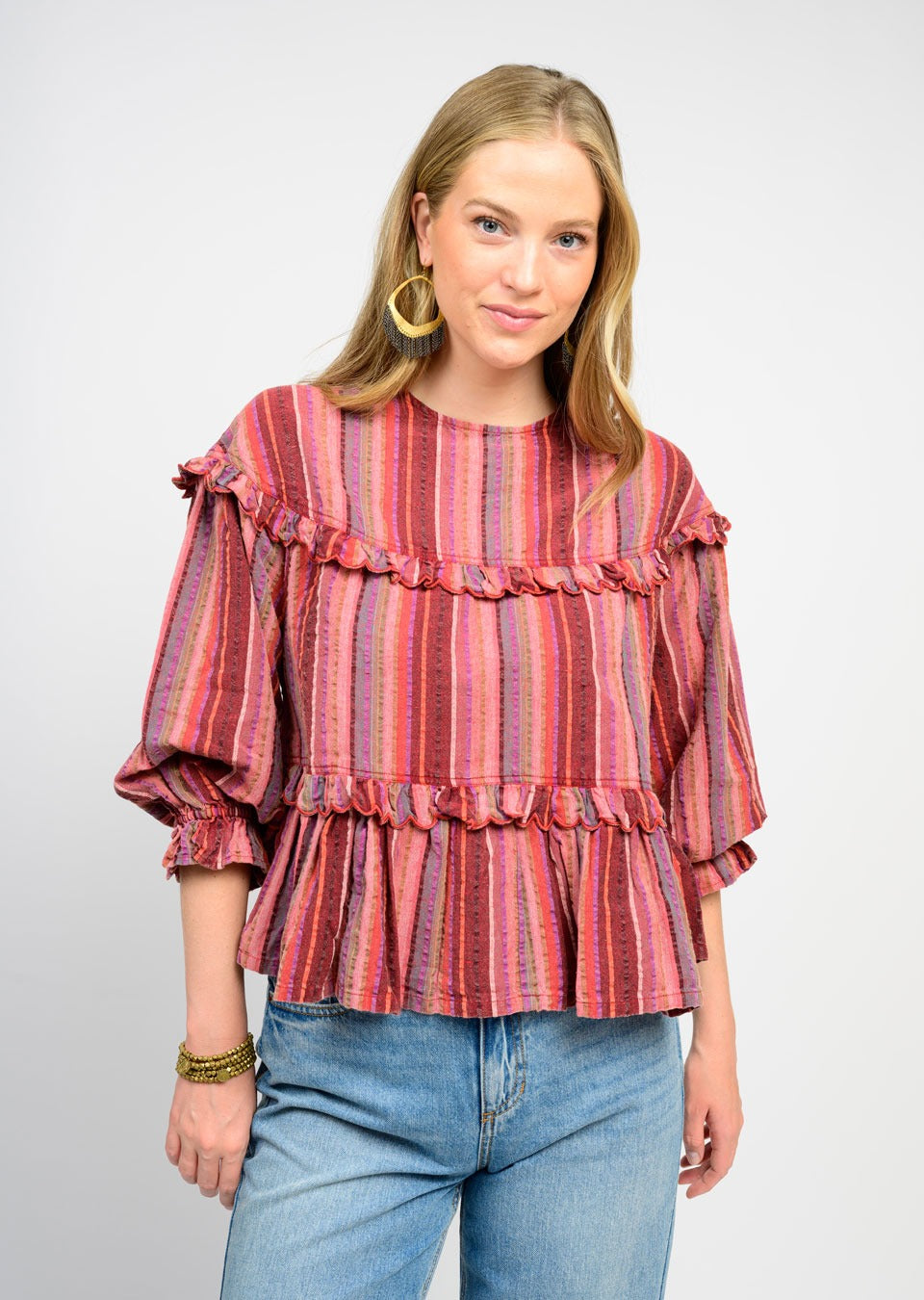 Rust Multi Striped Tier Top