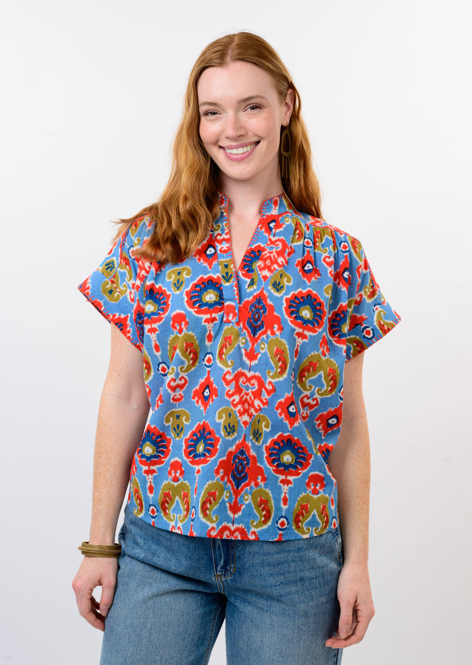 Blue Ikat Popover Top