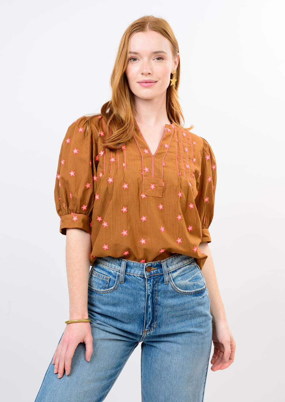 Rust Star Embroidered Top